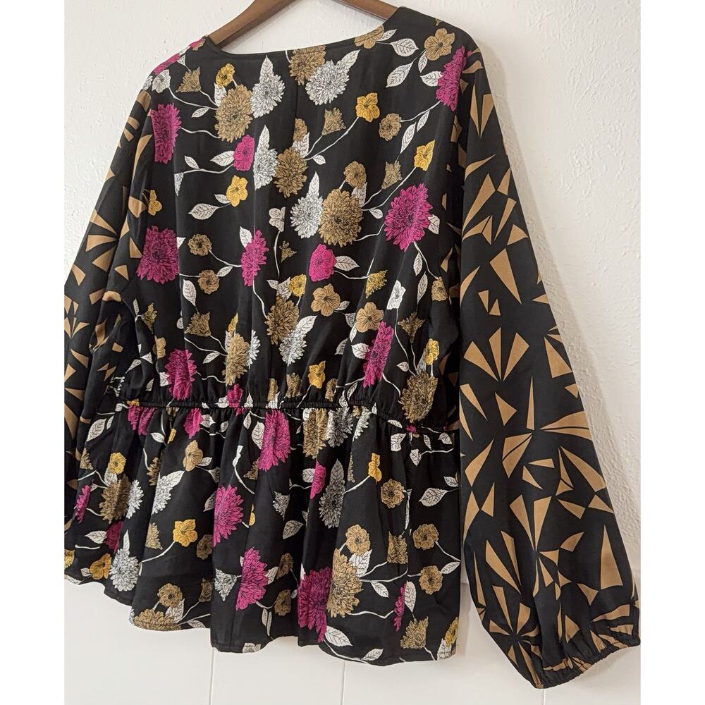 Lane Bryant Floral Geometric Peplum 22 Blouse Top Women’s NWT Boho - Picture 7 of 9